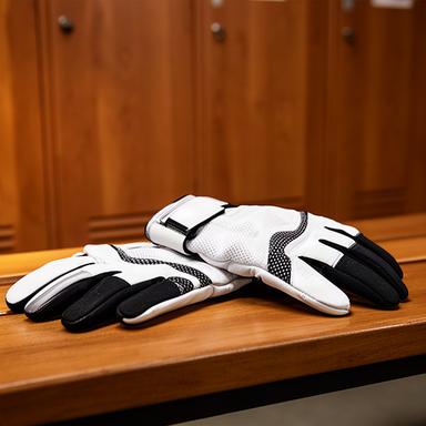 白と黒の打撃用手袋を木製ロッカー前に置いた商品写真